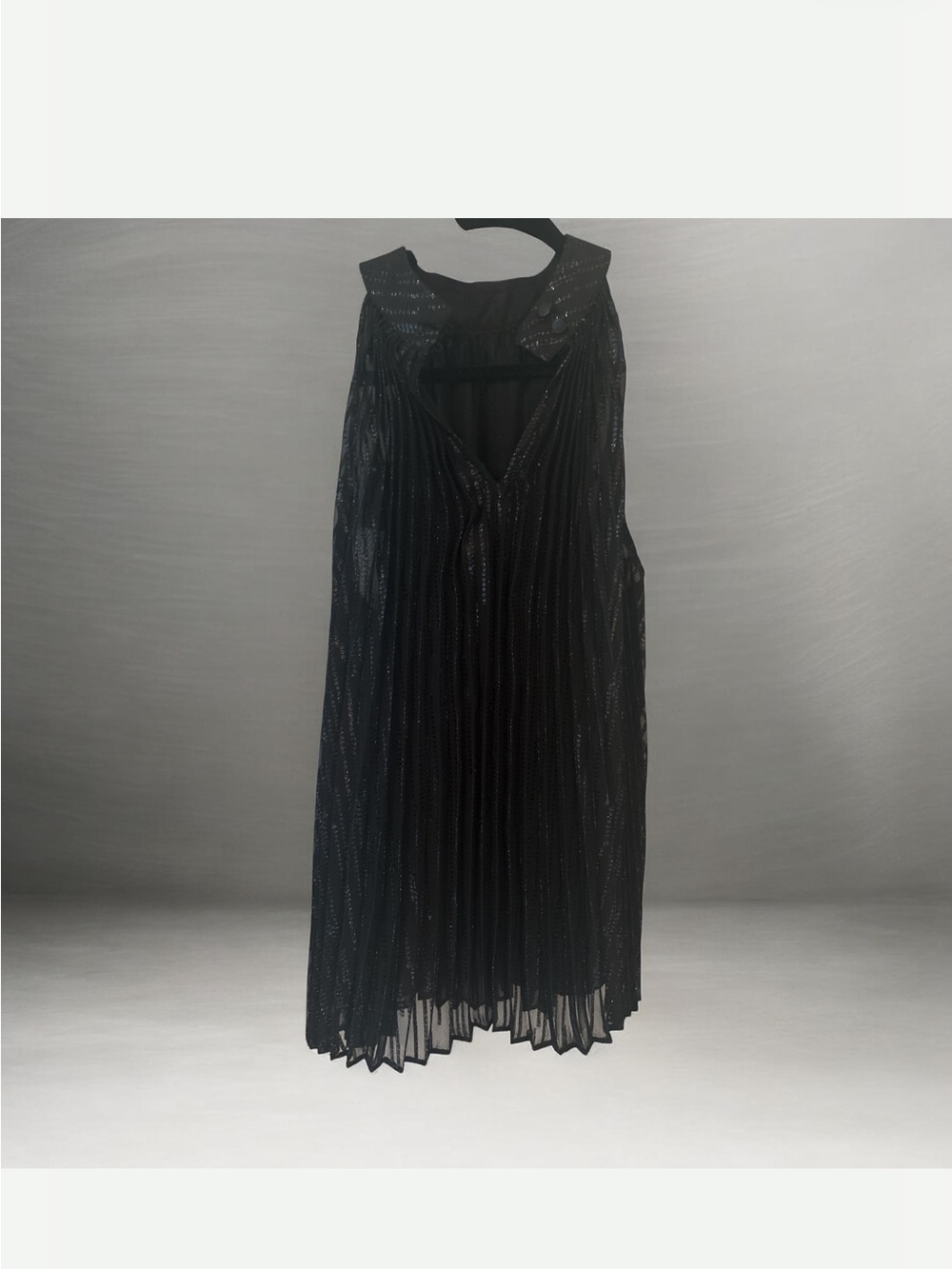 Black Pleated Sleeveless Metallic Detail Dress